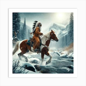 Native American Indian Crossing A Stream 17 Copy Art Print