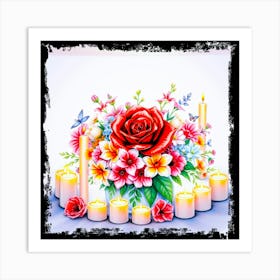 Roses And Candles Art Print