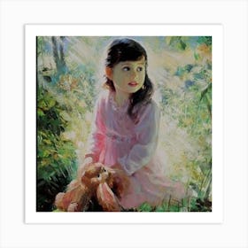 Little Girl With Teddy Bear Art Print