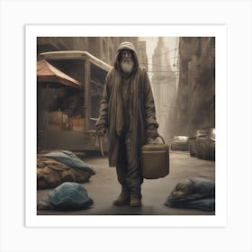 Homeless Traveler Sf Intricate Artwork Masterpiece Ominous Matte Painting Movie Poster Golden Art Print