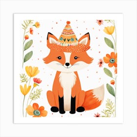 Floral Baby Fox Nursery Illustration (1) Art Print