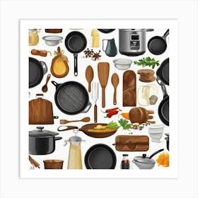 Seamless Pattern Of Cooking Utensils Art Print