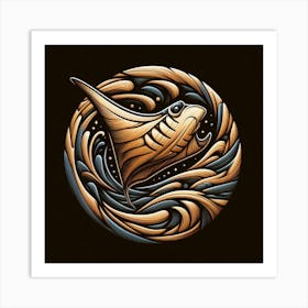 Majestic Manta Ray in Ocean Swirls Art Print