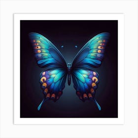 A Glowing Blue Butterfly with Ornate Wings that Sparkle in the Light Art Print