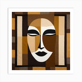 Patchwork Quilting Abstract Face Art with Earthly Tones, American folk quilting art, 1390 Art Print