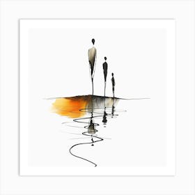 Three People Standing In Water with reflection - Line Art, city wall art, colorful wall art, home decor, minimal art, modern wall art, wall art, wall decoration, wall print colourful wall art, decor wall art, digital art, digital art download, interior wall art, downloadable art, eclectic wall, fantasy wall art, home decoration, home decor wall, printable art, printable wall art, wall art prints, artistic expression, contemporary, modern art print, Art Print