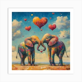 Love of Elephants Abstracted Under a Cloud of Hearts 6 Art Print