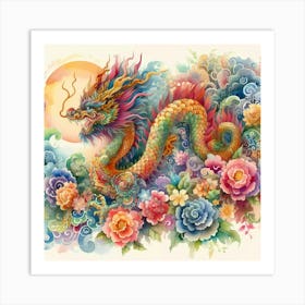 Dragon And Flowers Art Print