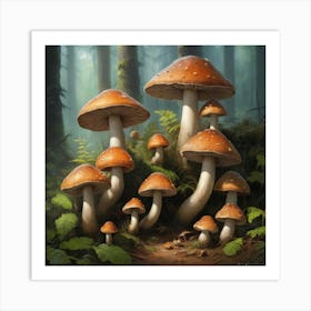 Mushrooms In The Forest Art Print 1 Art Print