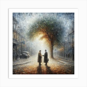 Two Lovers In The Rain Art Print