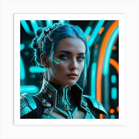 Futuristic Girl With Blue Hair 7 Art Print