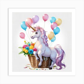 Unicorn With Balloons Art Print