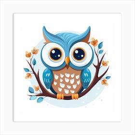 Cartoon Blue & Brown Owl Art Print