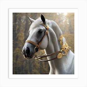 White Horse With Gold Bridle Art Print