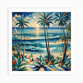 Beach Scene Cubism 3 Of 3 Art Print