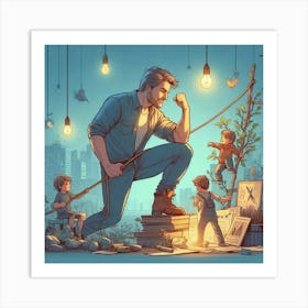 Father And His Children Art Print