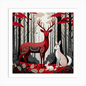 Red Deer In The Forest Art Print