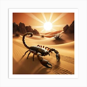 A Lone, Golden Brown Scorpion With Razor Sharp Tail And Menacing Gaze Walking Slowly Across The Desert Sand 1 Art Print