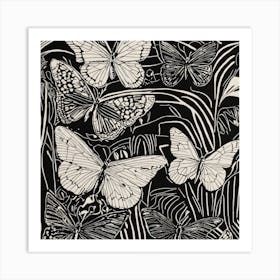 Butterflies On A Black Background Art Print