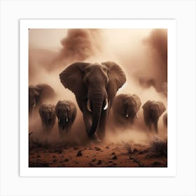 Elephants In The Dust Art Print