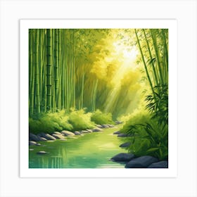A Stream In A Bamboo Forest At Sun Rise Square Composition 164 Art Print