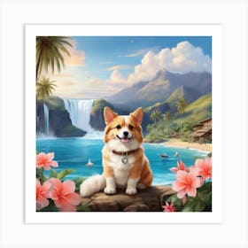 Corgi On The Beach 1 Art Print