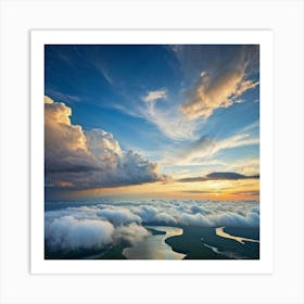 Cumulus Clouds Dominating A Scenic Cloudscape Cascading Into A Deep Azure Sky Edges Of Clouds Dus Art Print