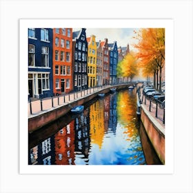 Canal Belt Amsterdam Neighborhood, Watercolor Art Print 2 Art Print