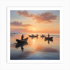 Fishing Boats At Sunset Art Print