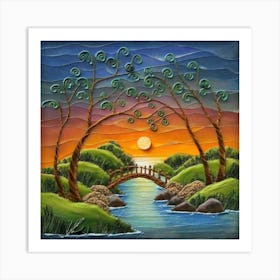 Highly detailed digital painting with sunset landscape design 1 Art Print