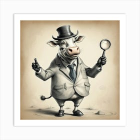 Cow With Magnifying Glass 2 Art Print