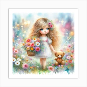 Little Girl With Flowers 5 Art Print