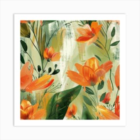 Orange Flowers Seamless Pattern Art Print