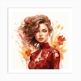 Girl With Red Dress Art Print