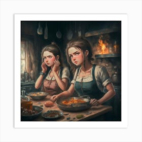 Two Girls In The Kitchen Art Print