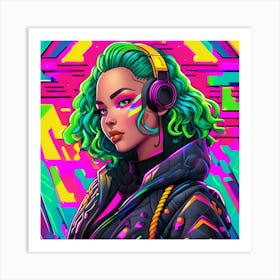 Psychedelic Girl With Headphones Art Print