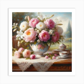 Peonies And Tea Art Print