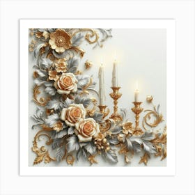 Candles in flowers Art Print