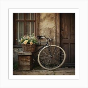 Old Bicycle With Flowers Art Print