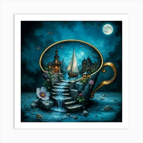 Tea Cup At Night Art Print