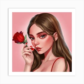 Girl Holding A Rose Art Print