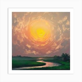 Sunset Over A River Art Print