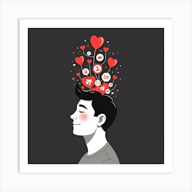 Cartoon-style illustration featuring a Man with their eyes closed Art Print