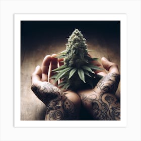 Hand Holding A Marijuana Plant Art Print