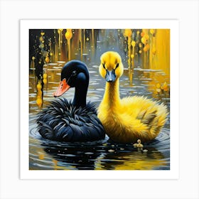 Two Ducks In The Water Art Print