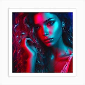 Beautiful Woman In Neon Light Art Print