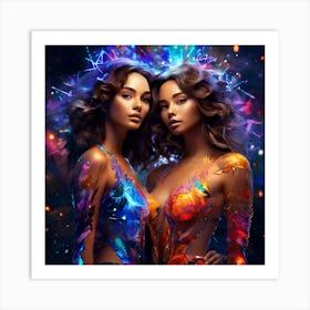 Two Beautiful Women In Colorful Outfits Art Print