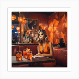 Beautiful Woman In Orange Dress In A Bar 2 Art Print