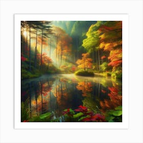 Autumn Forest Reflection Art Print