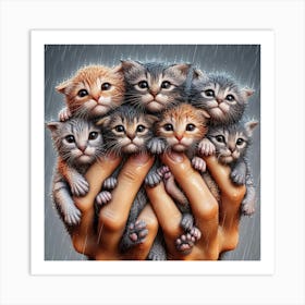 Kittens In The Rain 2 Art Print